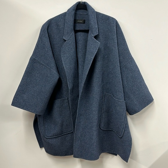 ASM ANNA Wool Coat blue open front bat wing xs - Picture 1 of 7